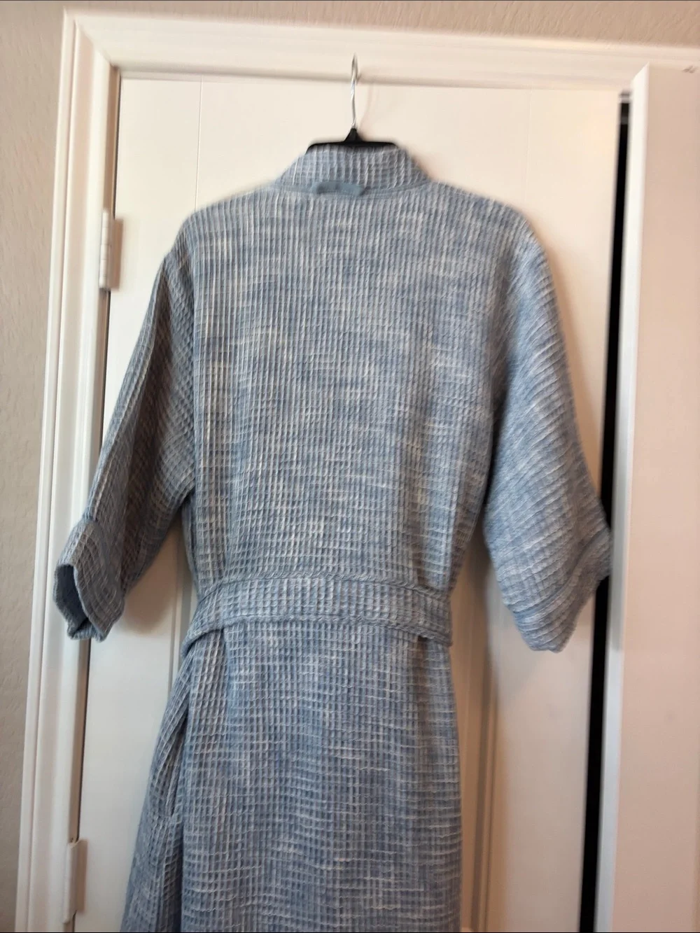Waffle Weave Light Blue Kimono Robe with Belt - Unbranded